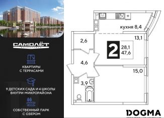 2-ком. квартира на продажу, 47.6 м2, Краснодар