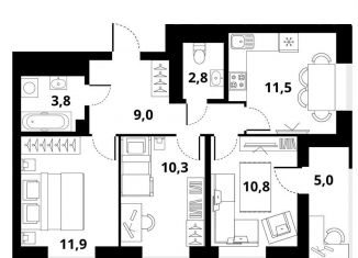 Продажа трехкомнатной квартиры, 64.2 м2, Новосибирск, Тайгинская улица, с4, метро Заельцовская