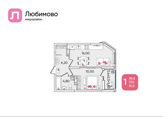 1-комнатная квартира на продажу, 38.8 м2, Краснодар, Прикубанский округ