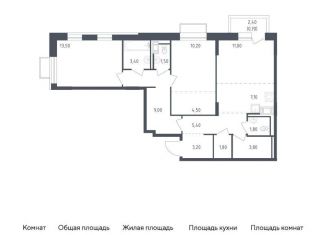 Двухкомнатная квартира на продажу, 76.9 м2, посёлок Песочный