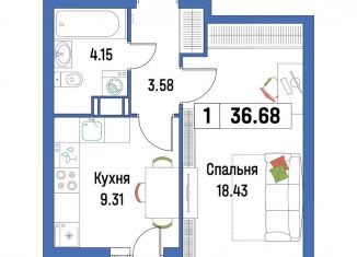 Продаю 1-комнатную квартиру, 36.7 м2, Ленинградская область