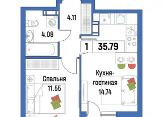 1-ком. квартира на продажу, 35.8 м2, Ленинградская область
