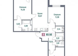 Продается трехкомнатная квартира, 83.5 м2, Мурино