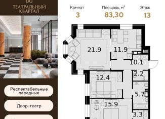 Продается 3-комнатная квартира, 83.3 м2, Москва, метро Октябрьское поле, улица Расплетина, 2к1