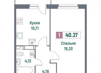 1-комнатная квартира на продажу, 40.3 м2, Ленинградская область