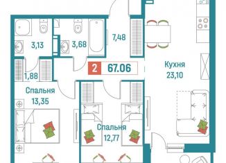 Продаю 2-комнатную квартиру, 67.1 м2, Ленинградская область