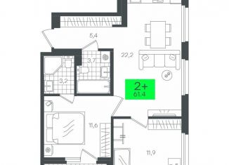 Продажа 2-комнатной квартиры, 61.4 м2, деревня Дударева, улица Сергея Джанбровского, 2