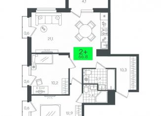 Продается 2-ком. квартира, 66.8 м2, деревня Дударева, улица Сергея Джанбровского, 2, ЖК Андерсен Парк
