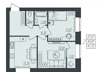 Продажа 2-комнатной квартиры, 47.3 м2, Волгоград