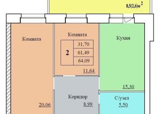 Продается двухкомнатная квартира, 64.1 м2, Ярославль