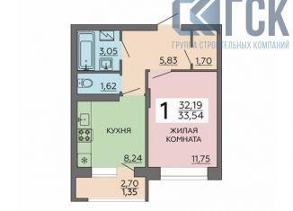 1-комнатная квартира на продажу, 33.5 м2, Воронеж