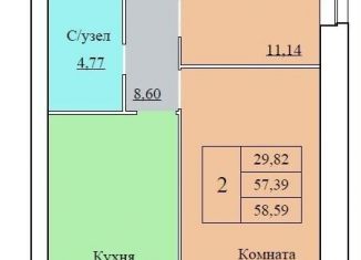 Продам 2-ком. квартиру, 58.6 м2, Ярославль