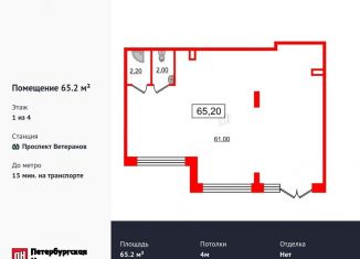 Продажа помещения свободного назначения, 65.2 м2, Санкт-Петербург, проспект Ветеранов, 206