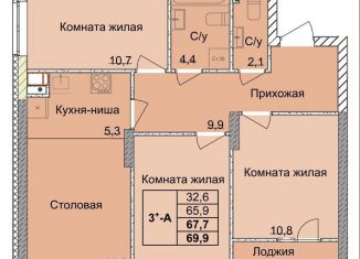 3-комнатная квартира на продажу, 67.7 м2, Нижний Новгород, 1-я Оранжерейная улица, 16, метро Ленинская