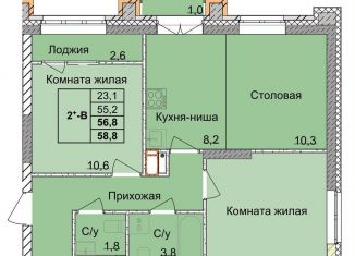 Продается 2-комнатная квартира, 56.8 м2, Нижний Новгород, метро Московская, 1-я Оранжерейная улица, 16