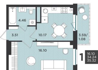 1-ком. квартира на продажу, 35.3 м2, Ленинградская область