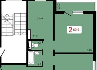 Продается двухкомнатная квартира, 60.9 м2, Красноярский край