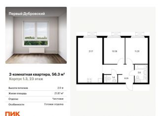 Двухкомнатная квартира на продажу, 56.3 м2, Москва, метро Дубровка