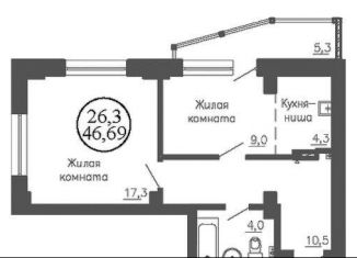 Двухкомнатная квартира на продажу, 46.3 м2, Новосибирск, улица Коминтерна, 130, метро Золотая Нива