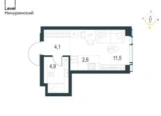 Квартира на продажу студия, 23.1 м2, Москва, метро Мичуринский проспект, жилой комплекс Левел Мичуринский, к3