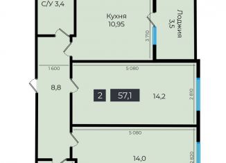 Продам двухкомнатную квартиру, 57.1 м2, Ставрополь, улица Южный Обход, 53В, микрорайон № 29