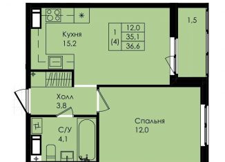 1-комнатная квартира на продажу, 36.6 м2, Ленинградская область, улица Просвещения, 2