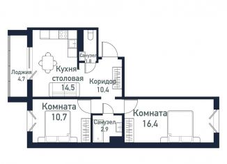 Продается двухкомнатная квартира, 53.5 м2, посёлок Западный
