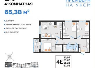 Четырехкомнатная квартира на продажу, 65.4 м2, Ульяновск, Засвияжский район