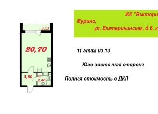 Квартира на продажу студия, 27.7 м2, Мурино, Екатерининская улица, 6к2
