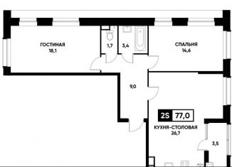 Однокомнатная квартира на продажу, 77 м2, Ставрополь, Российский проспект, 12к3