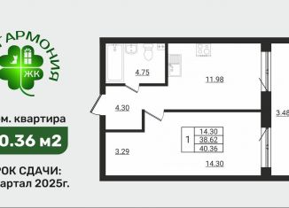 Продажа однокомнатной квартиры, 40.4 м2, Ленинградская область