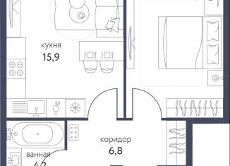 1-комнатная квартира на продажу, 40.1 м2, Москва, станция Бульвар Рокоссовского