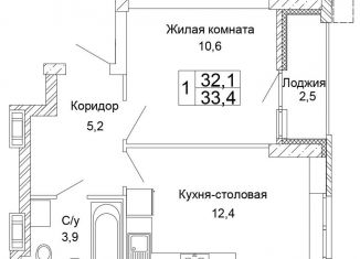 1-комнатная квартира на продажу, 33.4 м2, Волгоград, ЖК Колизей