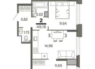 Продаю 2-комнатную квартиру, 49.2 м2, Рязань