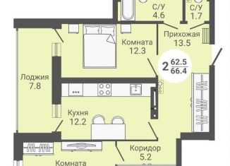 2-комнатная квартира на продажу, 66.4 м2, Новосибирск, Кировский район, улица Петухова, 168с2