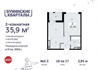 Продам двухкомнатную квартиру, 35.9 м2, Москва, жилой комплекс Бунинские Кварталы, к3.3