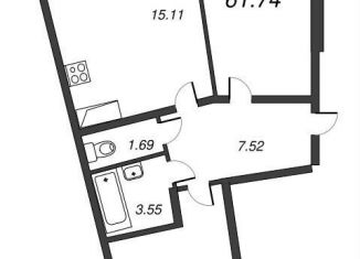 Продается двухкомнатная квартира, 64.2 м2, Мурино