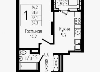 Продам 1-комнатную квартиру, 33.1 м2, Уфа, Октябрьский район