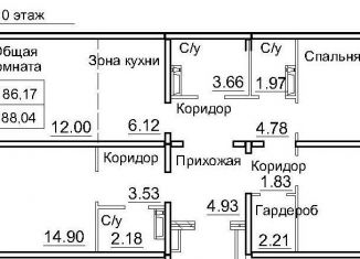 Продам трехкомнатную квартиру, 86.2 м2, рабочий посёлок Краснообск, 3-й микрорайон, 12А, ЖК Кольца