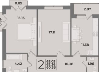 2-комнатная квартира на продажу, 63 м2, Калининград, Ленинградский район, Суздальская улица, 15