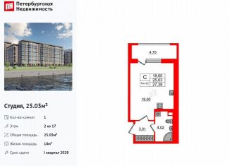 Продам квартиру студию, 25 м2, Санкт-Петербург, Невский район
