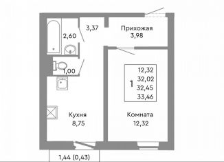 Продам 1-ком. квартиру, 32.5 м2, Челябинск, Советский район