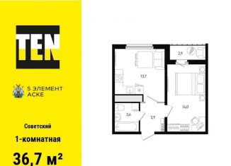 Продаю 1-ком. квартиру, 36.7 м2, Ростов-на-Дону, ЖК Пятый Элемент