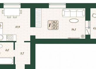 Продам однокомнатную квартиру, 35.7 м2, поселок городского типа Стройкерамика, улица Олега Пешкова