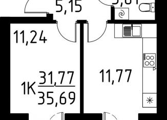 Продам 1-ком. квартиру, 35.7 м2, деревня Кисловка, улица Марины Цветаевой, 42