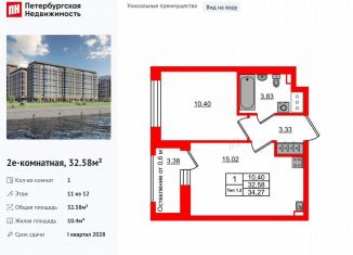 Продается 1-комнатная квартира, 32.6 м2, Санкт-Петербург