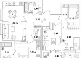 Продаю трехкомнатную квартиру, 90.7 м2, Санкт-Петербург, Московский район, Кубинская улица, 82к3с1