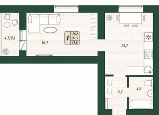 1-ком. квартира на продажу, 39.5 м2, поселок городского типа Стройкерамика, улица Олега Пешкова