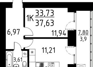 1-ком. квартира на продажу, 37.6 м2, деревня Кисловка, улица Марины Цветаевой, 42