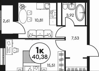 Продается 1-комнатная квартира, 40.4 м2, Ростов-на-Дону